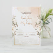 Invitation Mariage à fleurs beige (Debout devant)