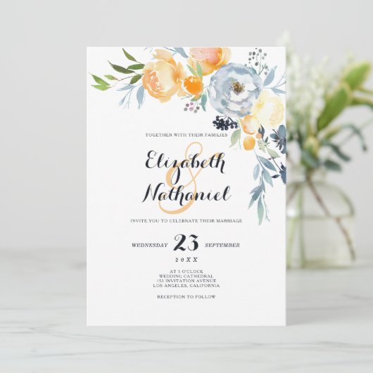 Invitation Mariage à fleurs blanc blanc et chic (Debout devant)