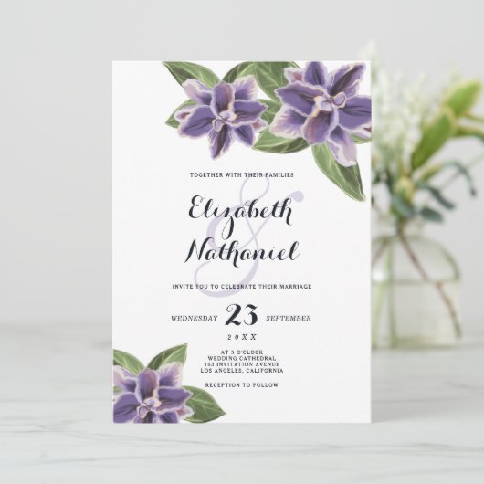 Invitation Mariage à fleurs blanc blanc et chic (Debout devant)