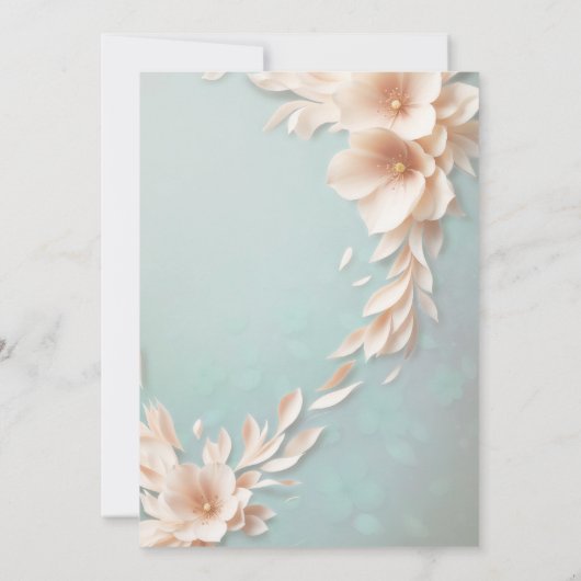 Invitation Mariage à fleurs bleu Aqua (Dos)