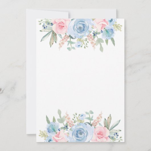 Invitation Mariage à fleurs bleu et rose (Dos)