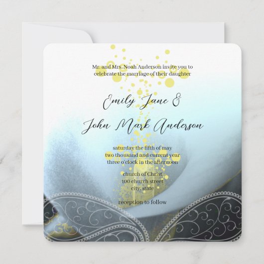 Invitation Mariage à fleurs bleu Fuchsia Calla (Devant)