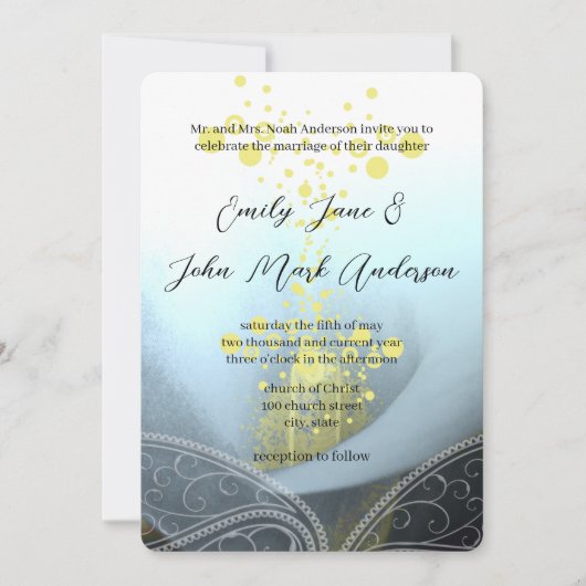 Invitation Mariage à fleurs bleu Fuchsia Calla (Devant)