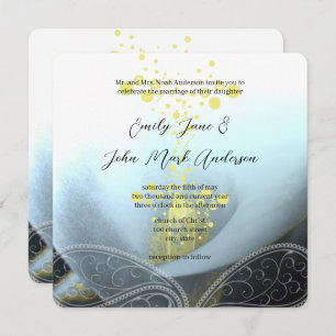 Invitation Mariage à fleurs bleu Fuchsia Calla