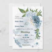 Invitation mariage à fleurs bleu romantique (Devant)