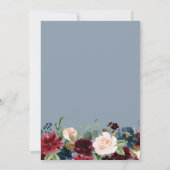 Invitation mariage à fleurs bleues bordeaux (Dos)