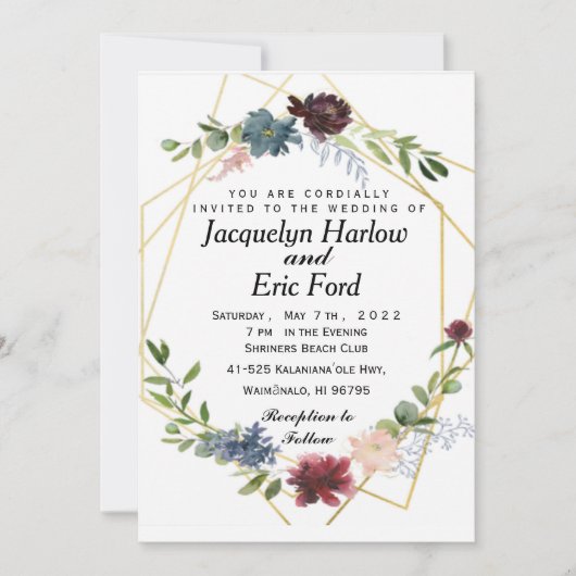 Invitation Mariage à fleurs bleues pour bébé Bourgogne person (Devant)