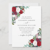 Invitation Mariage à fleurs Boho. Fleurs élégantes rouges et  (Devant)