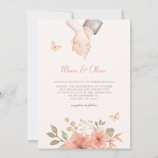 Invitation Mariage à fleurs de pêche rose (Dos)