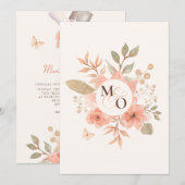 Invitation Mariage à fleurs de pêche rose (Devant / Derrière)