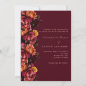 Invitation Mariage à fleurs de pêche rose bordeaux (Devant)