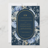 Invitation Mariage à fleurs de printemps bleu bleu marine Dus (Devant)