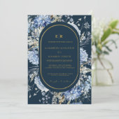 Invitation Mariage à fleurs de printemps bleu bleu marine Dus (Debout devant)