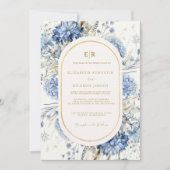 Invitation Mariage à fleurs de printemps bleu bleu marine Dus (Devant)