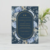 Invitation Mariage à fleurs de printemps bleu bleu marine Dus (Debout devant)