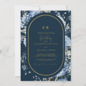 Invitation Mariage à fleurs de printemps bleu bleu marine Dus (Devant)