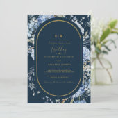 Invitation Mariage à fleurs de printemps bleu bleu marine Dus (Debout devant)