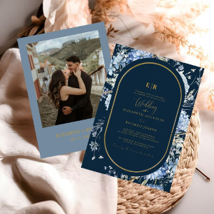 Invitation Mariage à fleurs de printemps bleu bleu marine Dus