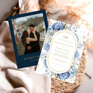 Invitation Mariage à fleurs de printemps bleu bleu marine Dus