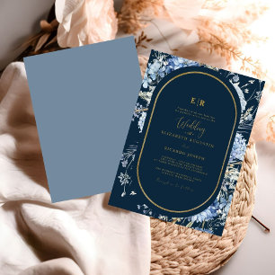 Invitation Mariage à fleurs de printemps bleu bleu marine Dus