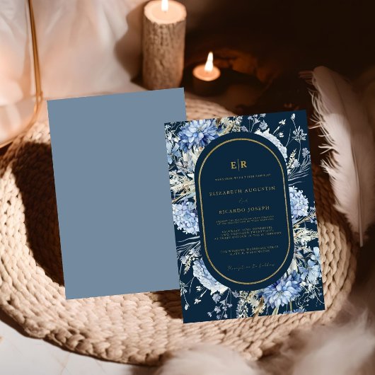 Invitation Mariage à fleurs de printemps bleu bleu marine Dus