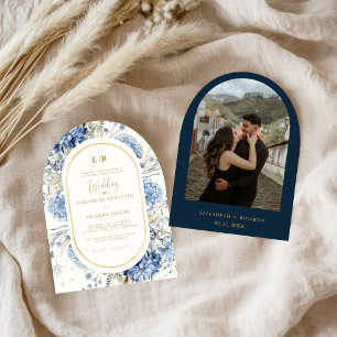 Invitation Mariage à fleurs de printemps bleu bleu marine Dus