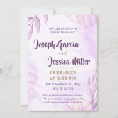 Invitation Mariage à fleurs élégantes en rose, couleur violet (Devant)