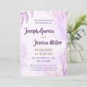 Invitation Mariage à fleurs élégantes en rose, couleur violet (Debout devant)