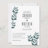 Invitation Mariage à fleurs feuille blanc vert foncé (Devant)