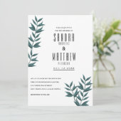 Invitation Mariage à fleurs feuille blanc vert foncé (Debout devant)