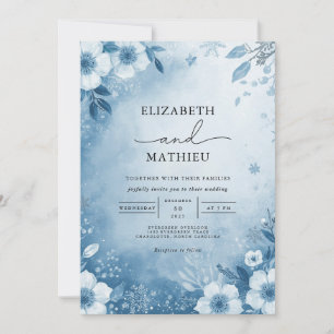 Invitation Mariage à fleurs florales bleues gelées