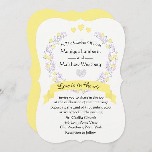 Invitation Mariage à fleurs florales jaunes violettes (Devant / Derrière)