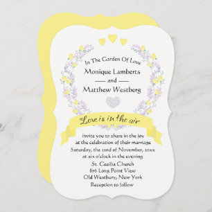 Invitation Mariage à fleurs florales jaunes violettes