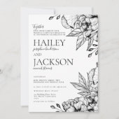 Invitation Mariage à fleurs romantique noir blanc (Devant)