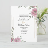 Invitation Mariage à fleurs romantique rose menthe (Debout devant)