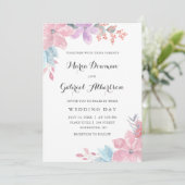 Invitation Mariage à fleurs rose aquarelle. Jardin vierge (Debout devant)