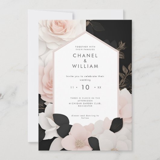 Invitation Mariage à fleurs rose chanel (Devant)
