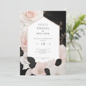 Invitation Mariage à fleurs rose chanel (Debout devant)