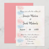 Invitation Mariage à fleurs rose et bleu (Devant / Derrière)