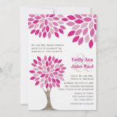 Invitation Mariage à fleurs rose et framboise moderne Arbre T (Devant)