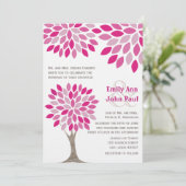 Invitation Mariage à fleurs rose et framboise moderne Arbre T (Debout devant)