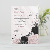 Invitation mariage à fleurs rose et noir (Debout devant)