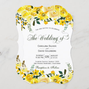 Invitation Mariage à fleurs rose jaune d'été