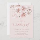 Invitation Mariage à fleurs rose pâle (Devant)