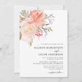 Invitation Mariage à fleurs rose pâle chic (Devant)
