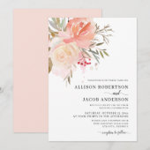 Invitation Mariage à fleurs rose pâle chic (Devant / Derrière)