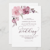 Invitation Mariage à fleurs rose pastel rose pâle Rose poussi (Devant / Derrière)