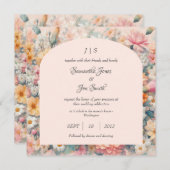 Invitation Mariage à fleurs roses (Devant / Derrière)