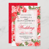 Invitation Mariage à fleurs rouge classique (Devant / Derrière)