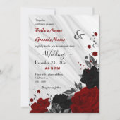 Invitation mariage à fleurs rouges et noires (Devant)